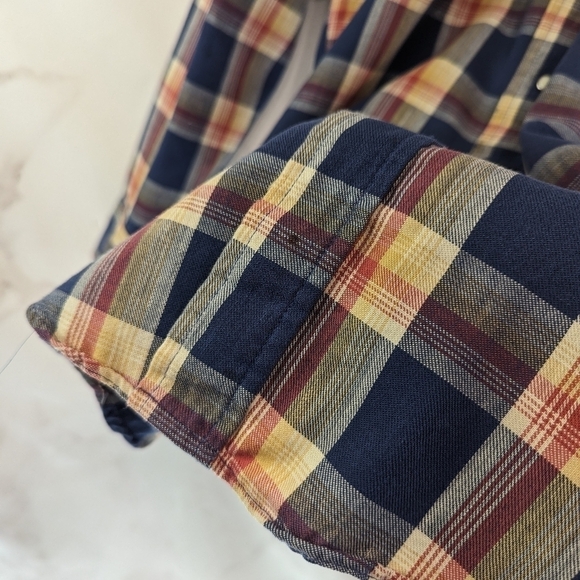 Vintage Levis Shirt Mens Small Blue Orange Plaid Pearl Snap 80s Workwear Cowboy - Picture 14 of 15